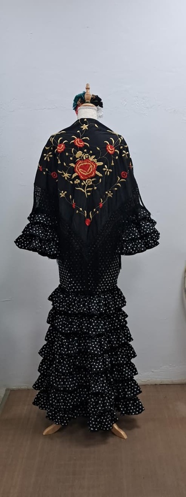 MANTÓN NEGRO LOW COST (rojo-dorado)