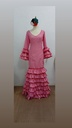 VESTIDO MARIQUILLA ROSA CHICLE LUNAR ROJO , MULTIVOLANTE