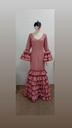 VESTIDO MARIQUILLA  ROSA MAQUILLAJE LUNAR ROJO, MULTIVOLANTE