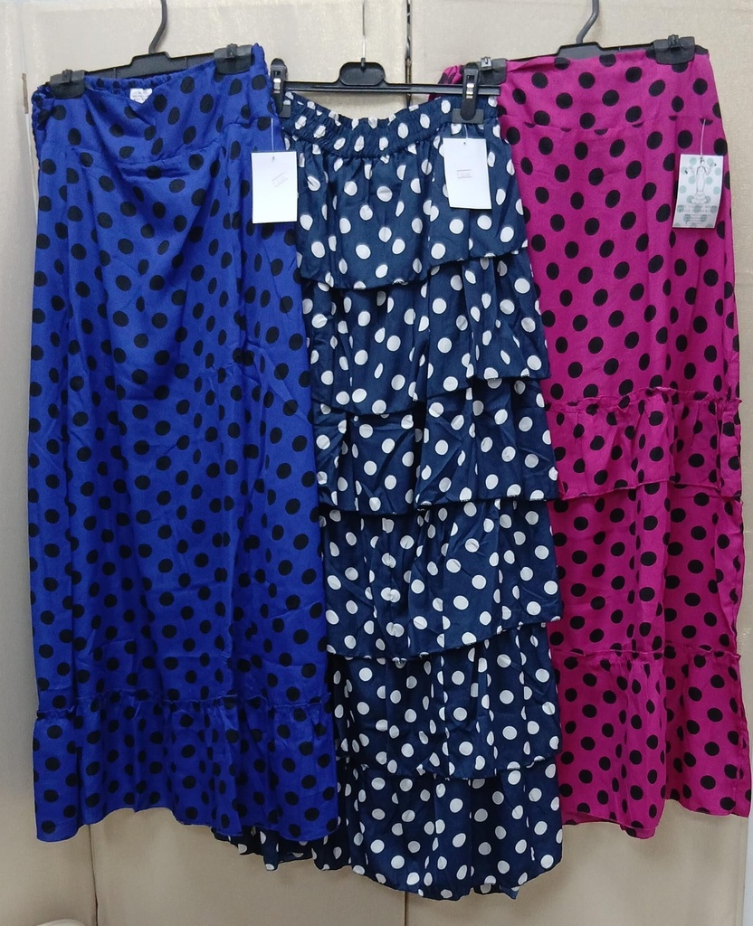 FALDAS EN ALGODÓN INDIO (AZUL CON LUNAR EN NEGRO, 1 VOLANTE)