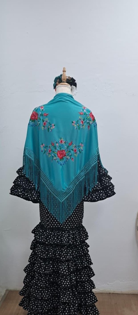 MANTÓN VERDE AGUA OSCURO LOW COST (multicolor flor pequeña)